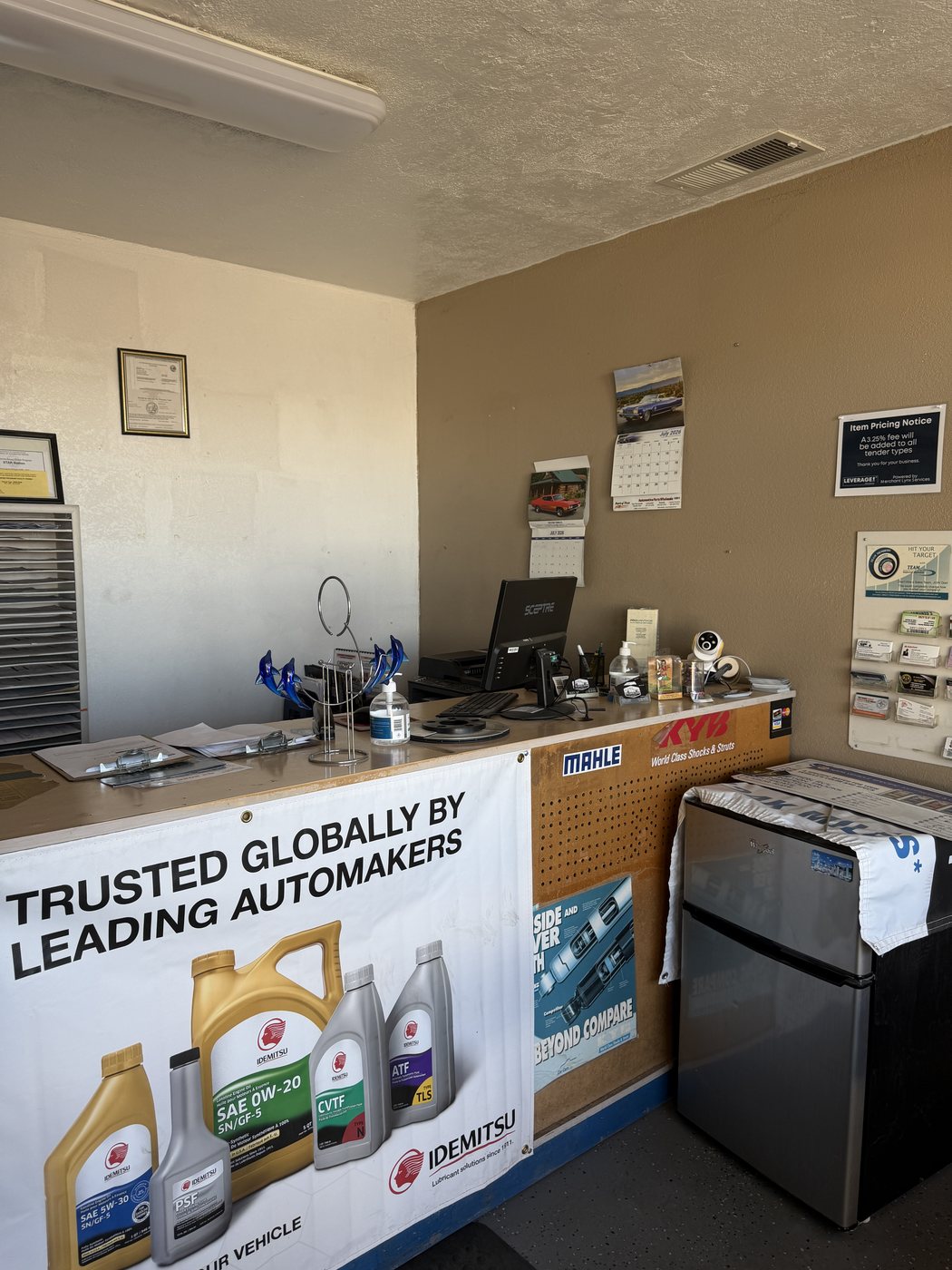 Customer reception desk inside W & J Auto Care